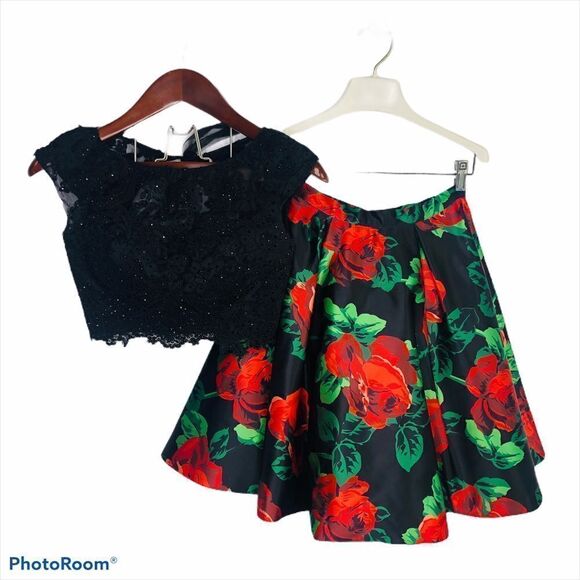 Sherri Hill 2 Piece Rose Print Dress Style 50603 0 Party Pageant Dance Floral - Picture 1 of 11